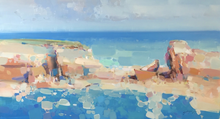 Ocean Cliffs, Original oil Painting, Handmade artwork, One of a Kind                            